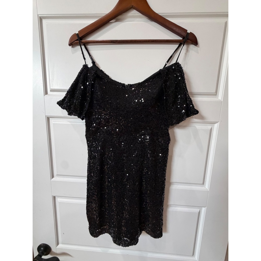 B. Darlin Black Sequin Off the Shoulder Mini Dress 11/12 Y2K Party Night Out